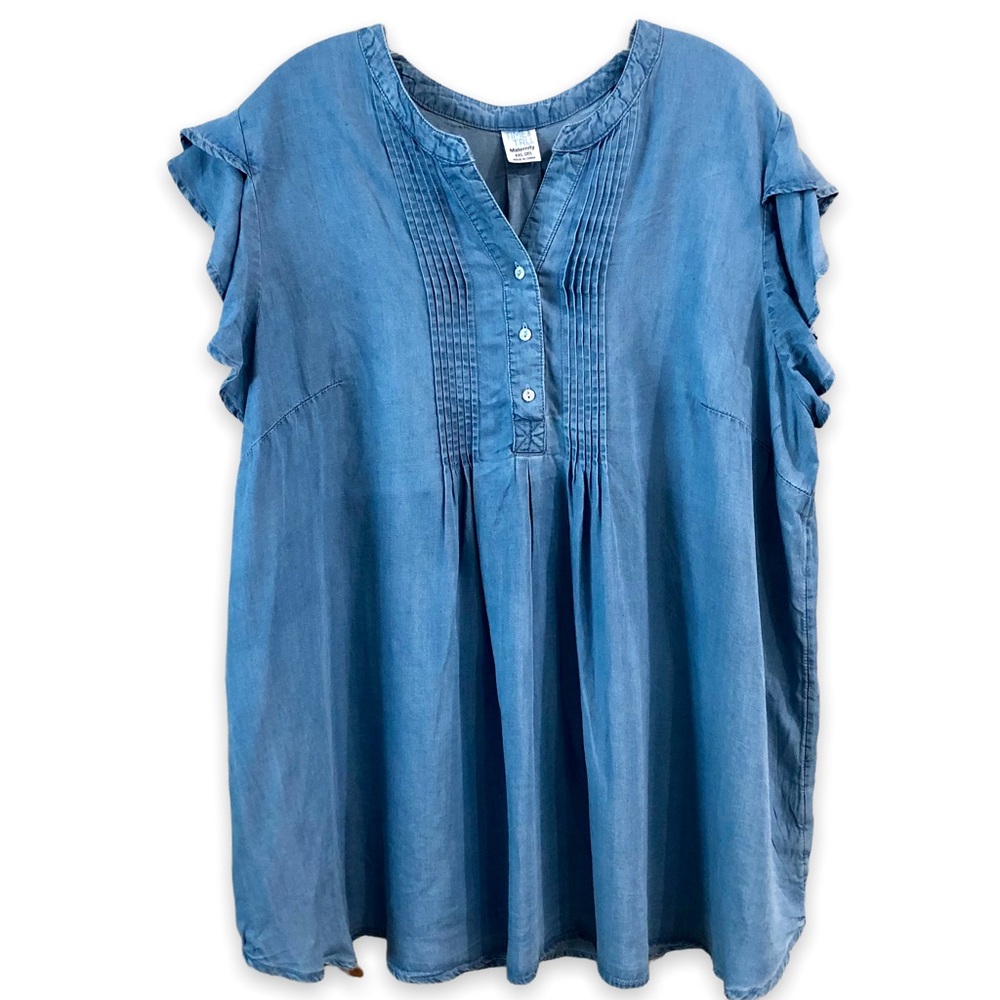 Time and Tru Maternity Light Blue Chambray Shirt Plus Size XXL (20) New!